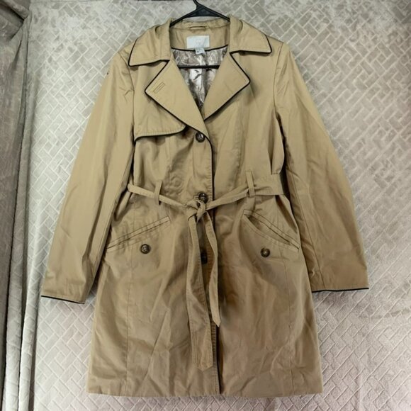 H&M Jackets & Blazers - H&M Womens 12 Trench Coat Tan Knee Length Belted Wide Lapel Timeless Minimalist